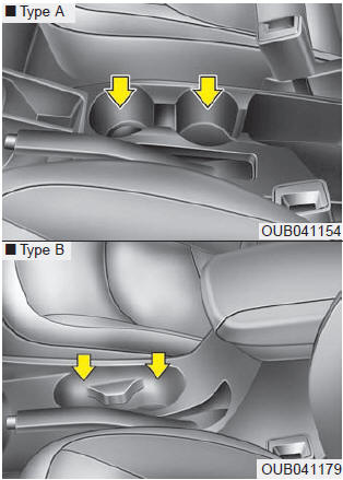 Cups or small beverage cans may be placed in the cup holders.